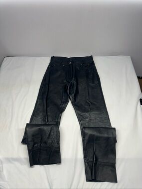 Women's Black Leather Flare Pants